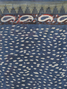Indigo Maroon Ivory Chanderi Silk Ajrakh Hand Block Printed Saree With Geecha Border - S031702618