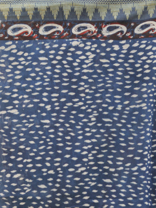 Indigo Maroon Ivory Chanderi Silk Ajrakh Hand Block Printed Saree With Geecha Border - S031702620