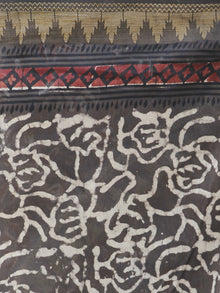 Brown Maroon Ivory Chanderi Silk Hand Block Printed Saree With Geecha Border - S031702622