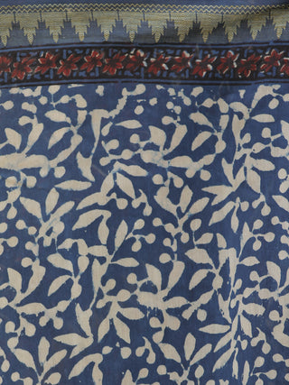 Indigo Maroon Ivory Chanderi Silk Hand Block Printed Saree With Geecha Border - S031702623