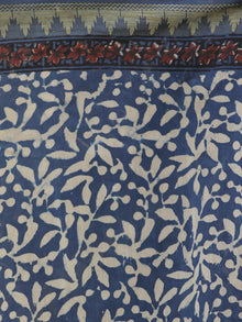 Indigo Maroon Ivory Chanderi Silk Hand Block Printed Saree With Geecha Border - S031702623