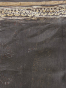 Peanut Brown Black Chanderi Silk Ajrakh Hand Block Printed Saree With Zari Border - S031702624