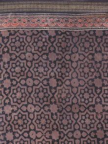 Brown Red Brown Black Chanderi Silk Ajrakh Hand Block Printed Saree With Zari Border - S031702627