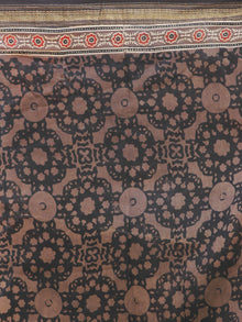 Copper Black  Chanderi Silk Ajrakh Hand Block Printed Saree With Zari Border - S031702631