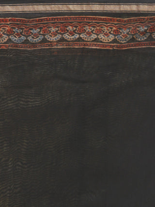 Black Grey Maroon Chanderi Silk Ajrakh Hand Block Printed Saree With Zari Border - S031702634