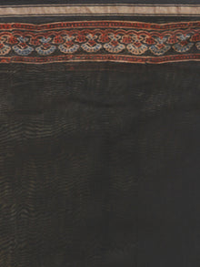 Black Grey Maroon Chanderi Silk Ajrakh Hand Block Printed Saree With Zari Border - S031702634