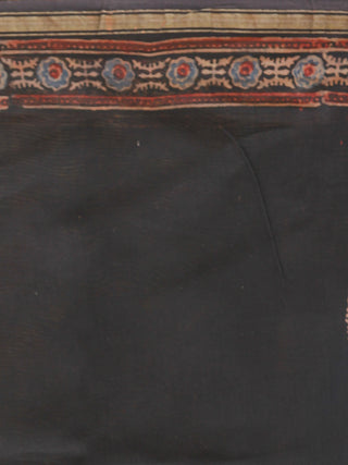 Black Grey Maroon Chanderi Silk Ajrakh Hand Block Printed Saree With Zari Border - S031702635
