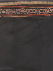 Black Grey Maroon Chanderi Silk Ajrakh Hand Block Printed Saree With Zari Border - S031702635