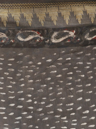 Brown Black Red Chanderi Silk Hand Block Printed Saree With Geecha Border - S031702638