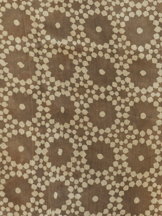 Brown White Chanderi Silk Ajrakh Hand Block Printed Saree With Zari Border - S031702639