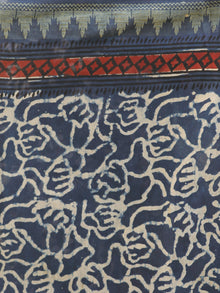 Indigo Black Red Chanderi Silk Hand Block Printed Saree With Geecha Border - S031702640