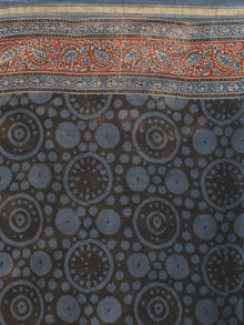 Indigo Red Black Chanderi Silk Ajrakh Hand Block Printed Saree With Zari Border - S031702651
