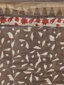 Chocolate Brown Red Chanderi Silk Hand Block Printed Saree With Geecha Border - S031702645