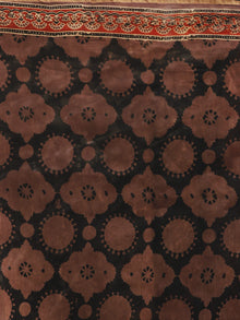 Brown Red Black Chanderi Silk Ajrakh Hand Block Printed Saree With Zari Border - S031702650