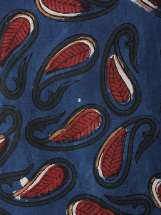 Indigo Black Maroon Hand Block Printed Cotton Cambric Fabric Per Meter - F0916395