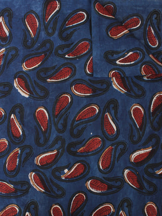 Indigo Black Maroon Hand Block Printed Cotton Cambric Fabric Per Meter - F0916395