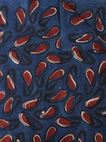 Indigo Black Maroon Hand Block Printed Cotton Cambric Fabric Per Meter - F0916395