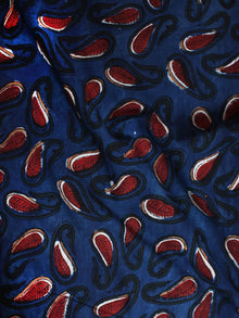 Indigo Black Maroon Hand Block Printed Cotton Cambric Fabric Per Meter - F0916395