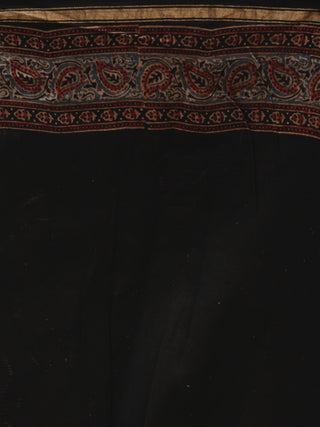 Chocolate Brown Ivory Maroon Chanderi Silk Hand Block Printed Saree With Geecha Border - S031702653