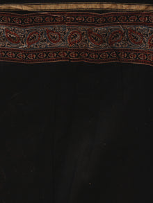 Chocolate Brown Ivory Maroon Chanderi Silk Hand Block Printed Saree With Geecha Border - S031702653