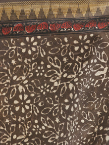 Chocolate Brown Maroon Black Chanderi Silk Hand Block Printed Saree With Geecha Border - S031702655