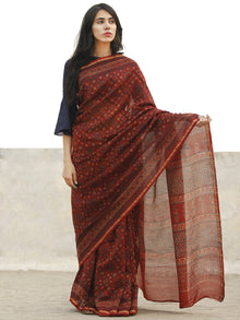 Cherry Red  Chanderi Silk Ajrakh Hand Block Printed Saree With Zari Border - S031702657
