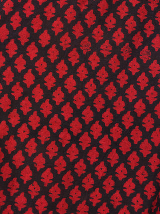 Red Hand Block Printed Elasticated Waist Capri - C0267027
