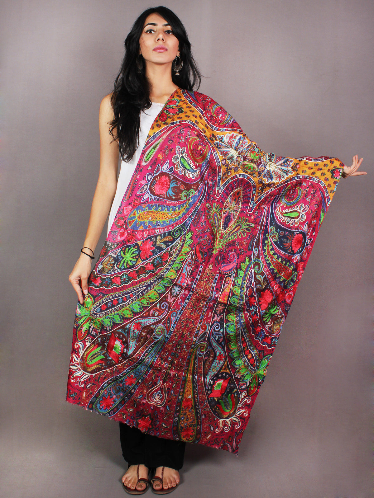 Multi Colour Digital Print Pure Wool Cashmere Stole from Kashmir - S6317101