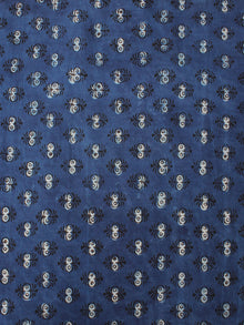 Indigo Beige Hand Block Printed Cotton Cambric Fabric Per Meter - F0916393