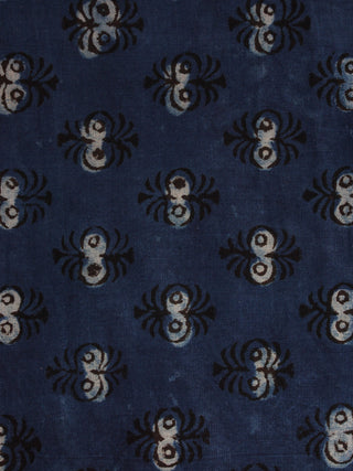 Indigo Beige Hand Block Printed Cotton Cambric Fabric Per Meter - F0916393