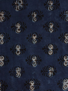 Indigo Beige Hand Block Printed Cotton Cambric Fabric Per Meter - F0916393