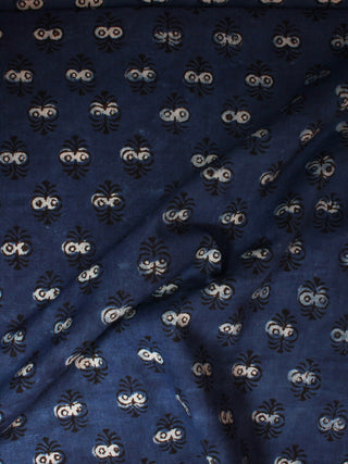 Indigo Beige Hand Block Printed Cotton Cambric Fabric Per Meter - F0916393