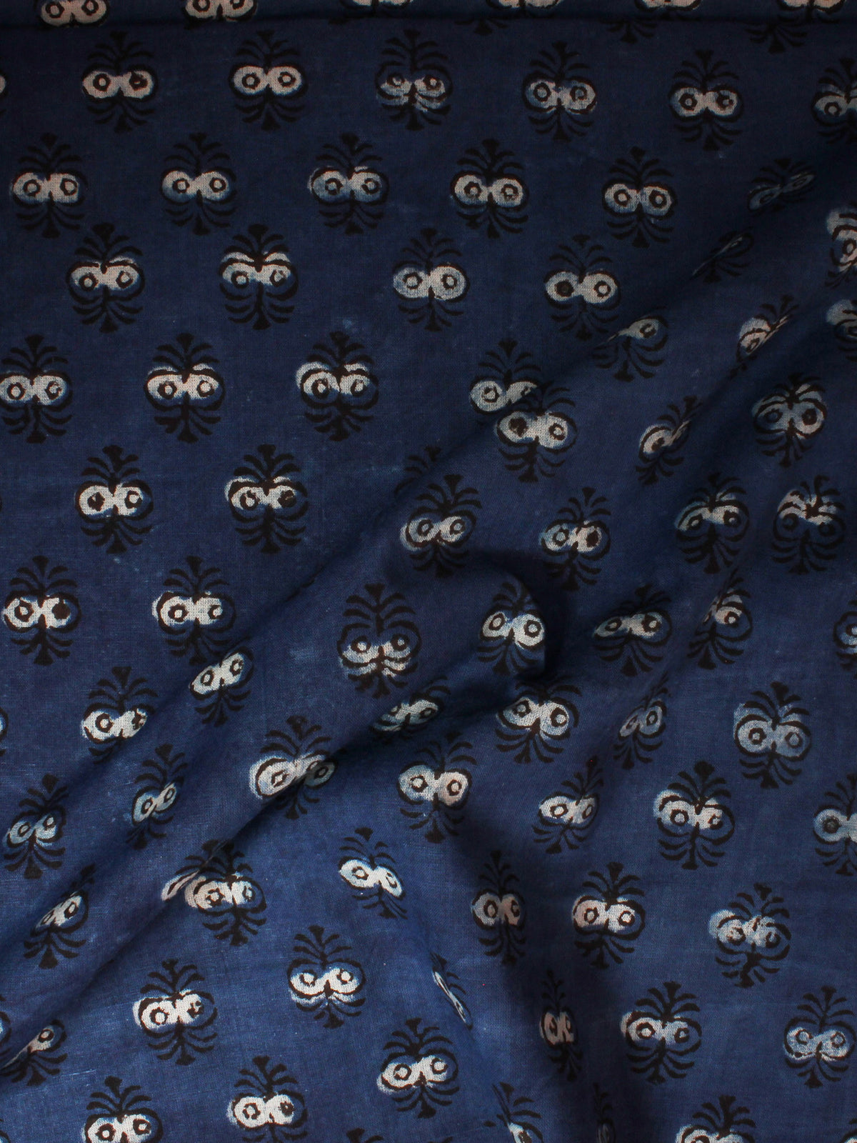Indigo Beige Hand Block Printed Cotton Cambric Fabric Per Meter - F0916393