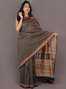 Beige Red Black Chanderi Bagru Hand Block Printed Saree - S03170282