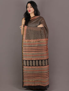 Beige Red Black Chanderi Bagru Hand Block Printed Saree - S03170282