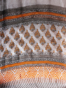 White Orange Grey Hand Block Printed Cotton Suit-Salwar Fabric With Chiffon Dupatta - S1628096