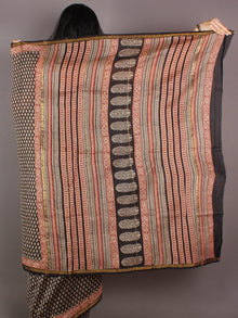 Beige Red Black Chanderi Bagru Hand Block Printed Saree - S03170282