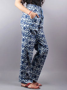 Indigo Hand Block Printed Elasticated Waist Trousers- T0317003