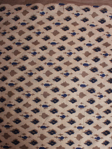 Beige Brown Indigo Hand Block Printed Cotton Cambric Fabric Per Meter - F0916392