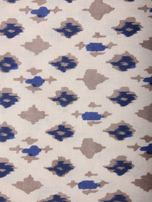 Beige Brown Indigo Hand Block Printed Cotton Cambric Fabric Per Meter - F0916392