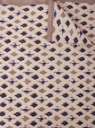 Beige Brown Indigo Hand Block Printed Cotton Cambric Fabric Per Meter - F0916392