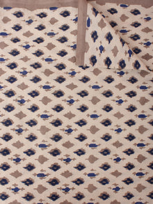 Beige Brown Indigo Hand Block Printed Cotton Cambric Fabric Per Meter - F0916392