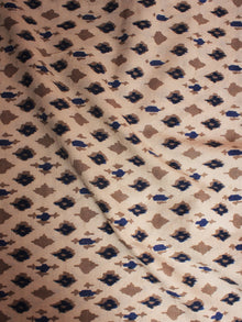 Beige Brown Indigo Hand Block Printed Cotton Cambric Fabric Per Meter - F0916392