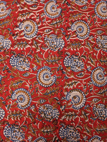 Red Blue Beige Hand Block Printed Cotton Cambric Fabric Per Meter - F0916427