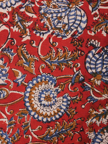 Red Blue Beige Hand Block Printed Cotton Cambric Fabric Per Meter - F0916427