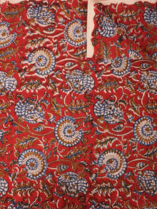 Red Blue Beige Hand Block Printed Cotton Cambric Fabric Per Meter - F0916427
