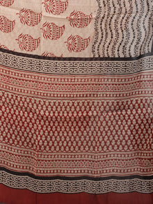 Red Beige Black Hand Block Printed Cotton Suit-Salwar Fabric With Chiffon Dupatta - S1628037