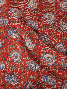 Red Blue Beige Hand Block Printed Cotton Cambric Fabric Per Meter - F0916427