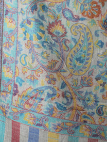 Ivory Sky Blue Yellow Kani Cutting Jamawar Pure Wool Cashmere Stole from Kashmir - S6317104