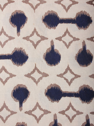 Ivory Indigo Brown Hand Block Printed Cotton Cambric Fabric Per Meter - F0916391